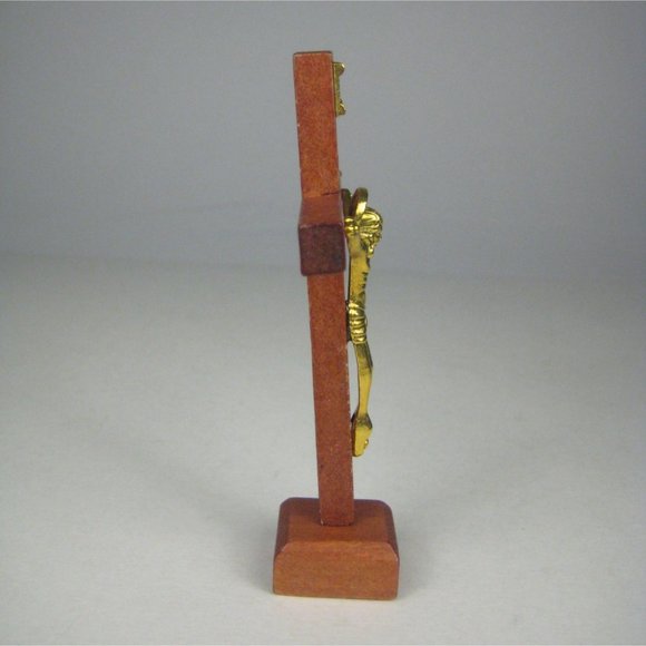 Saint Jude Miniature Portable Wooden Standing Crucifix Stand 4 in Metal Cross - Picture 6 of 7